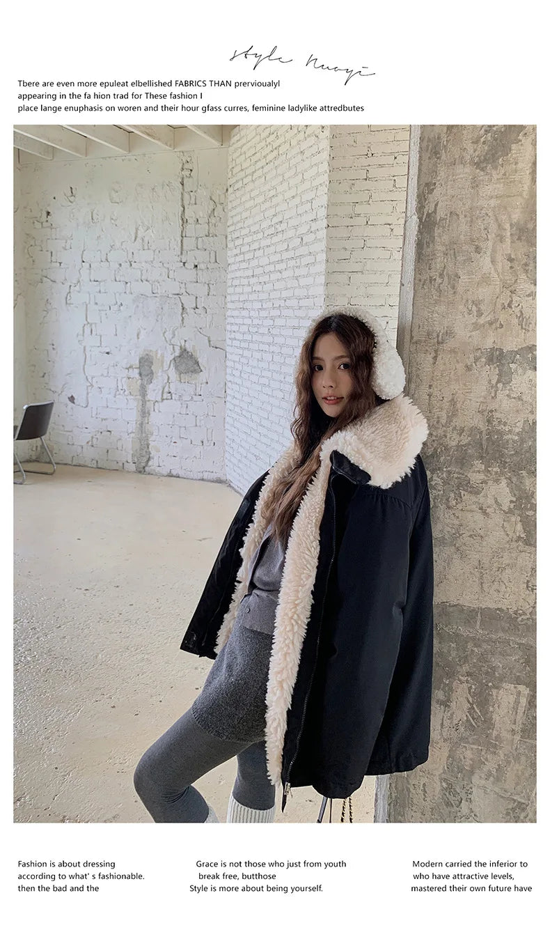Women Parkas Short Coats Jackets Turn Down Collar Thick Warm Y2k Streetwear Elegant Jacket Work Coat Autumn Winter 2025