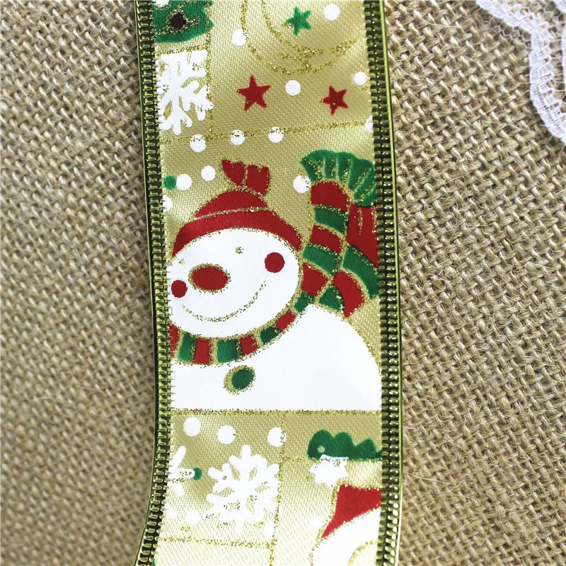 Christmas Ribbon 2M/Pack - Santa Snowman Design - Decor for Tree Wreath - Festive Ornament Accessory Christmas Supplies