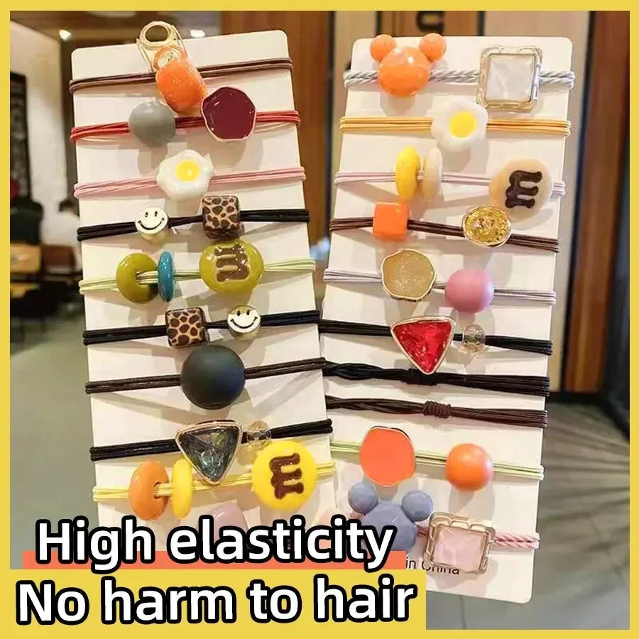 10PCS Women's Hair Ring Set Hair Accessories High Elasticity Leather Band Simple Temperament High Ponytail Durability New Style