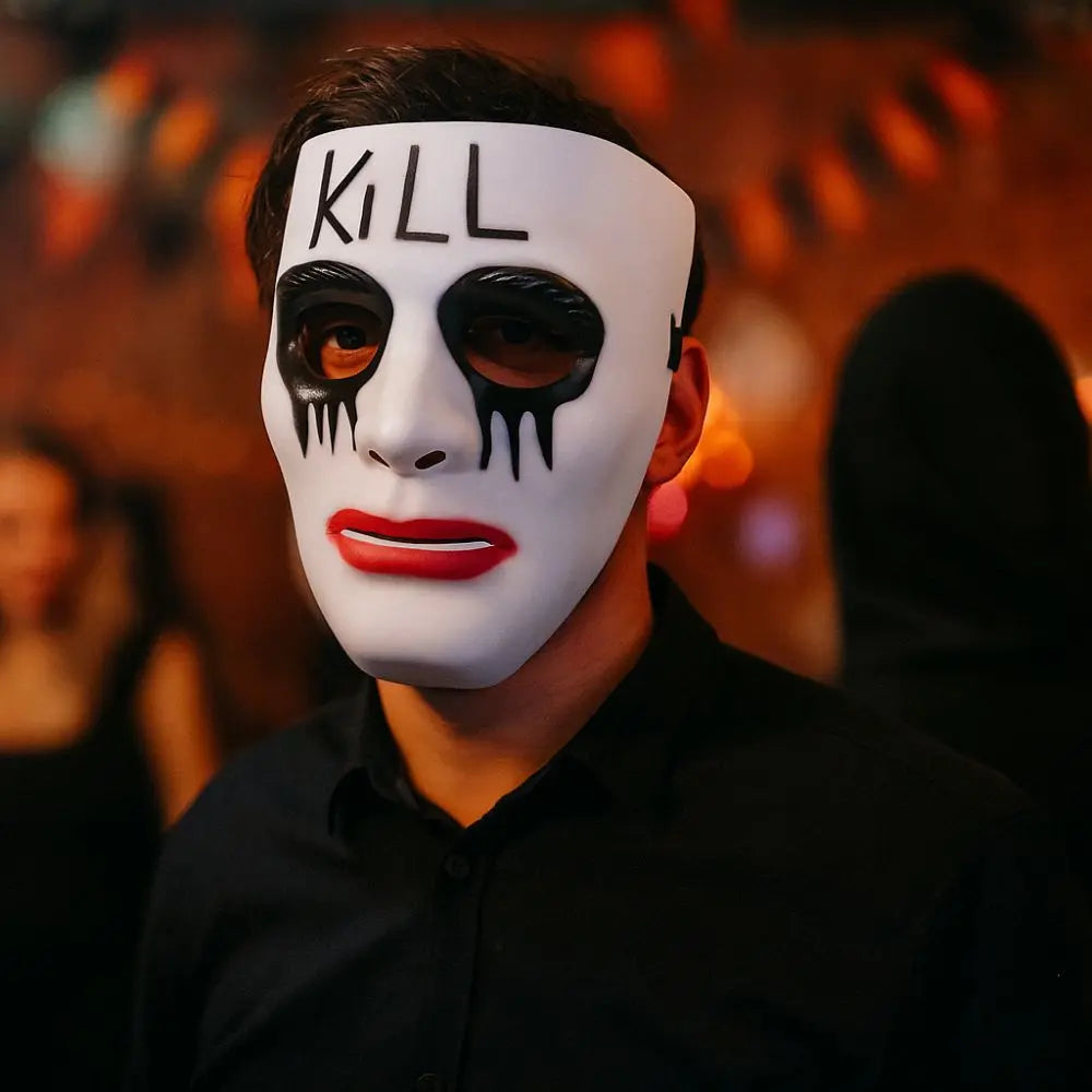 Dress Up Props White Makeup Halloween Mask Full Face Hand-painted Street Dance Mask Scary Hip Hop Mask Kids Adult