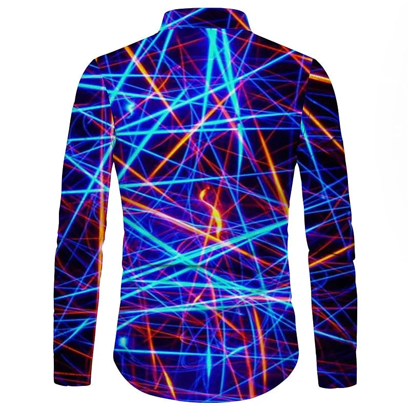 New men's shirts in summer color lines 3D printing long-sleeved single-breasted shirts fashion design ball party jacket S-6XL