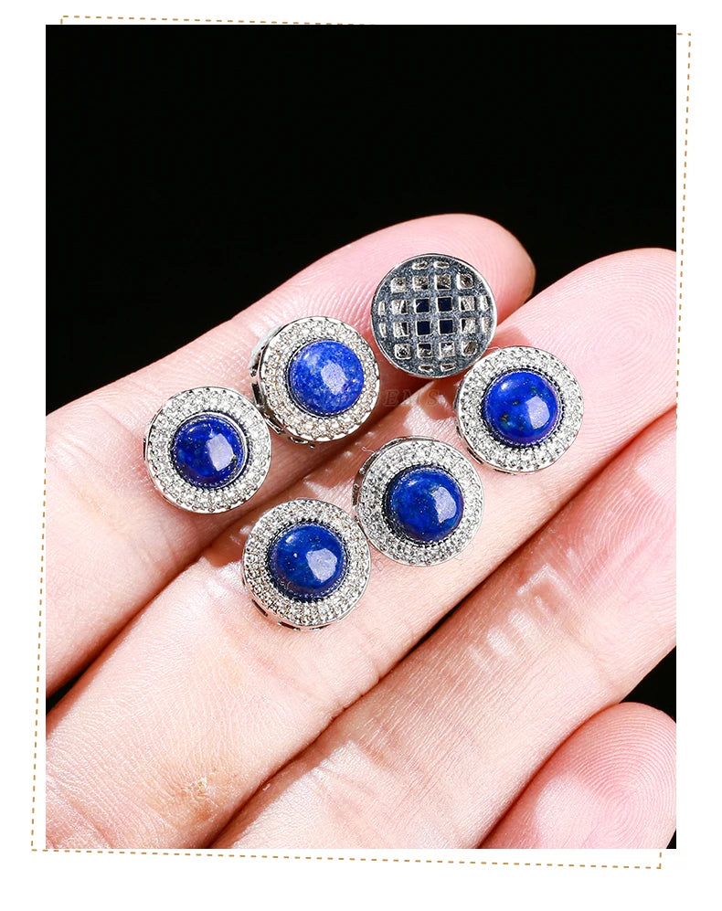 1 Pc Natural Stone Lapis Lazuli Round Cabochon Inlaid Magic Box Bead With Hole Pendant For Jewerly Making Diy Necklace Bracelet