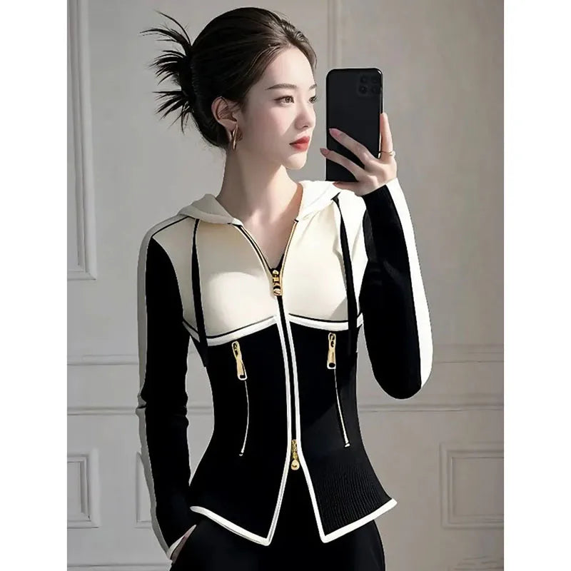 Women's Short Jacket 2025 Spring Autumn Fashion Hooded Sweatshirt Lady Outerwear Casual Versatile Long Sleeve Ladies Slim Coat