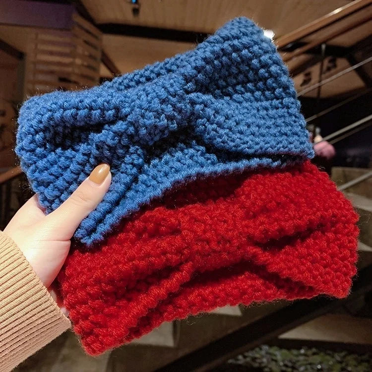 Winter Warm Knit Headbands For Women Knotted Crochet Elastic Hair Band Bandanas Handmade Turban Headwear Hair Accessories