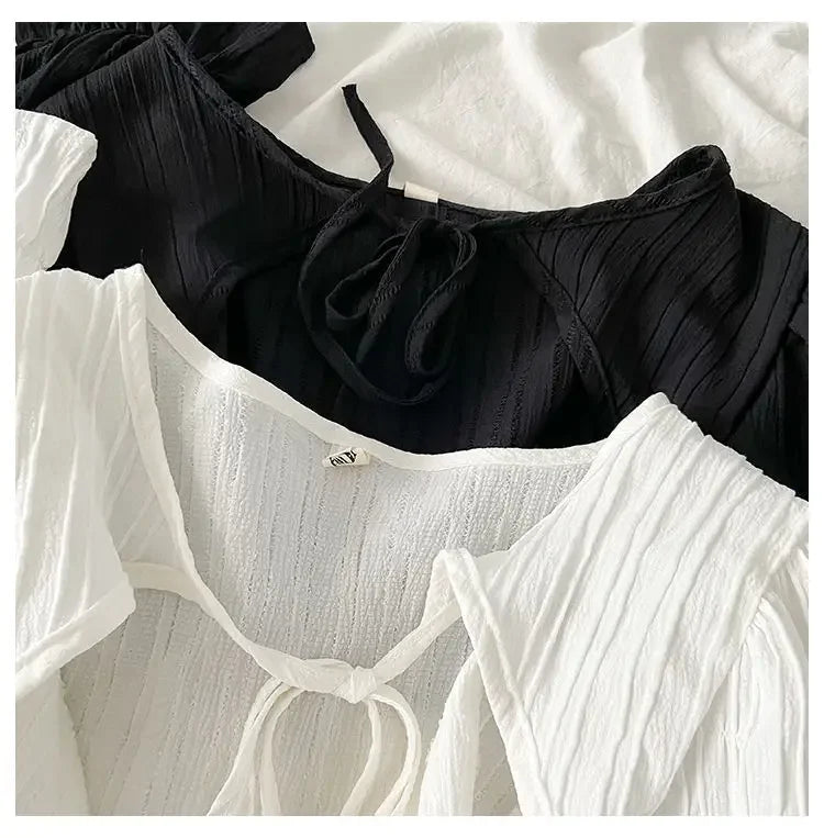 Women's Jackets Chic Folds Designer Summer Lace-up Crop Jacket Vintage Fashion Temper Sweet Girlish Long Sleeve Sun-proof Coat