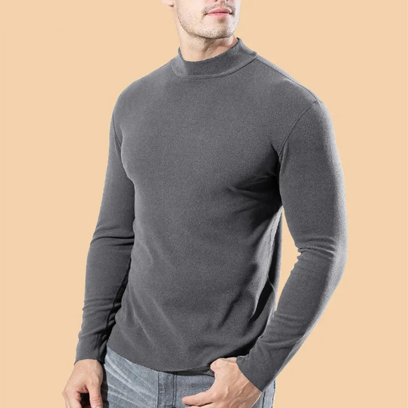 Men's Solid Color Turtleneck T-Shirt For Male Autumn Spring Casual Long Sleeve Basic Bottoming Shirt For Men Slim-Fit Tops