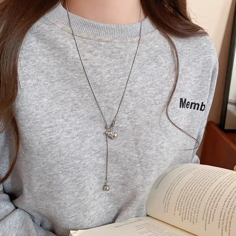 For Women Adjustable Chain Sweater Accessories Fashion Jewelry Stainless Steel Pearls Long With Baroque Pearls Necklace