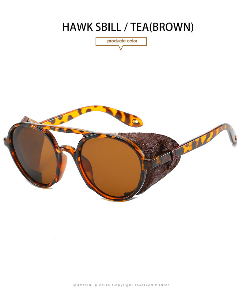 2022 Steampunk Googles Men Retro Punk Round Sunglasses Brand Design Double-bridge Windshield Hiking Driving Shades Eyewear UV400