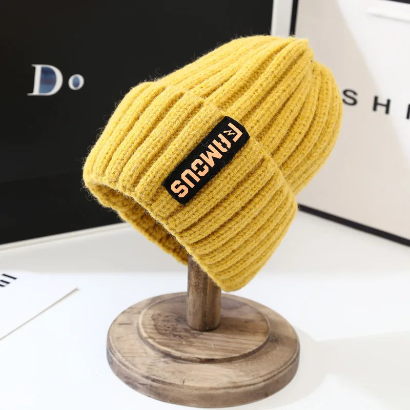 Winter hat, men's and women's versatile fashion long label woolen hat, warm ear protection, toe cover, knitted hat