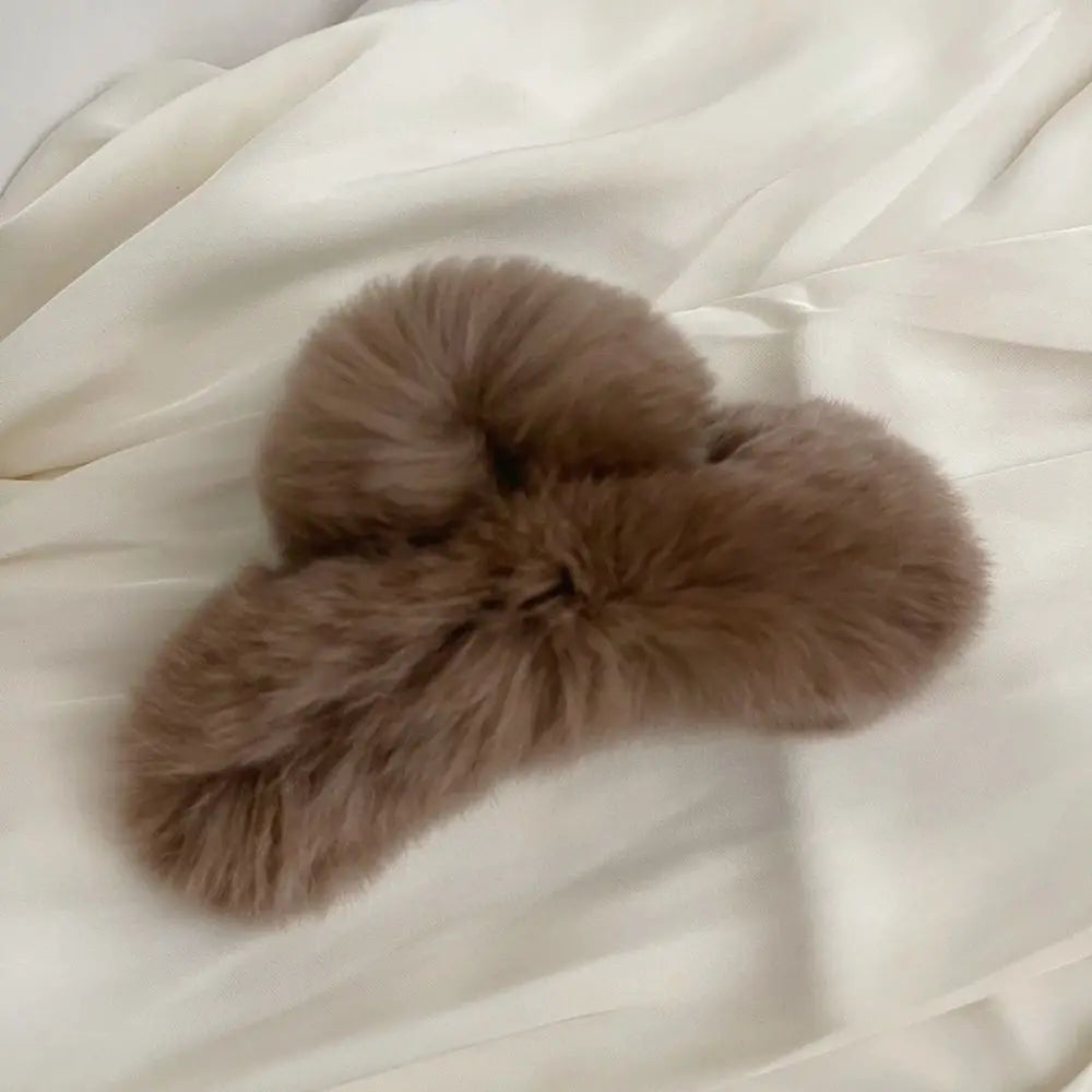 Autumn Winter Headwear Pure Color Rabbit Fur Female Hair Accessories Korean Style Hair Clip Leopard Grasp Clip Plush Hair Claw