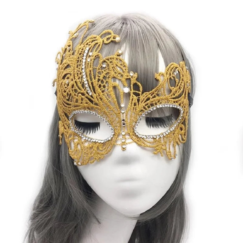 Halloween Makeup Ball Adult Lace Mask With Acrylic Diamond, Gold Silver Phoenix Mask, Women's Sexy Party Princess Half Face Mask