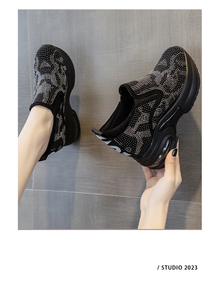 2023Women's Shoes  Autumn New Casual Small White Shoes Rhinestone Platform Sports Air Cushion Shoes Plus Size Zapatos De Mujer