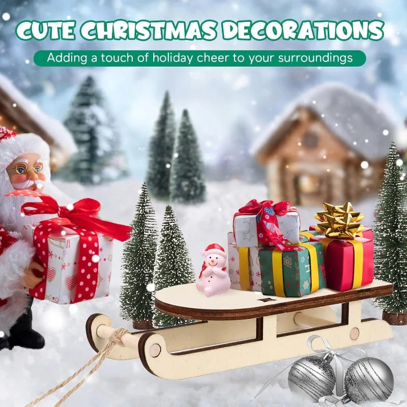 Christmas Sleigh Ornament Wooden Decor Wood Crafts Home Decorations Mini Sled Miniature Sleigh Xmas Decor Christmas Crafts