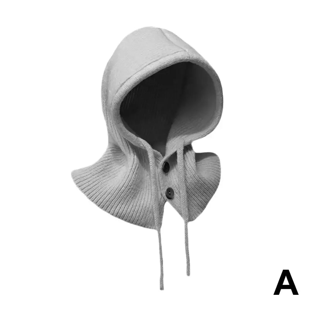 Winter Balaclava Hats for Women Unisex Knitted Hooded Caps Outdoor Warmer Drawstring Hat One-Piece Neck Collar Beanies Caps