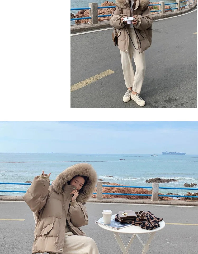 Winter Down Jacket Women Parkas Mid-length Big Fur Collar Hooded Women's Jacket Warmth Jacket Ladies Outwear Jacket for Women