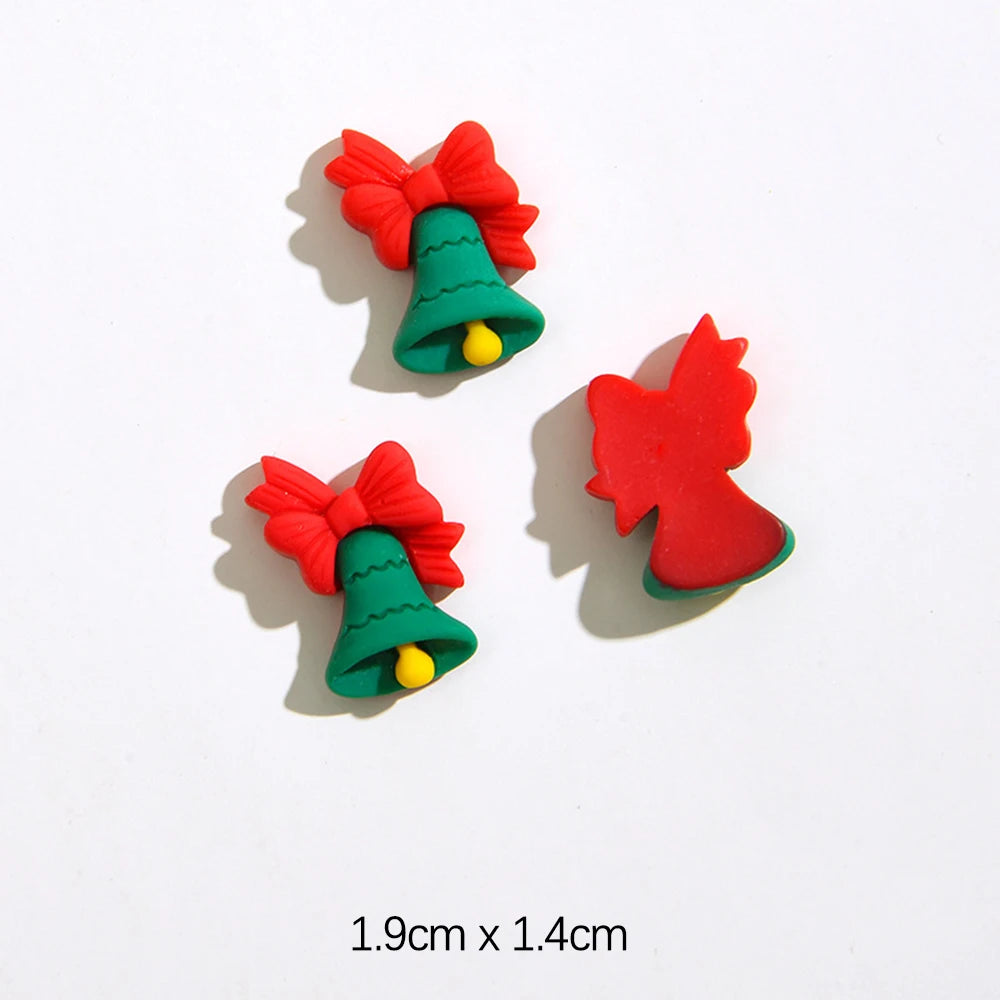 Mini Christmas Resin Figurine Crafts Santa Trees Elk Snowman Bells Flatback Cabochon Scrapbook Ornament Diy Hairwear Accessories