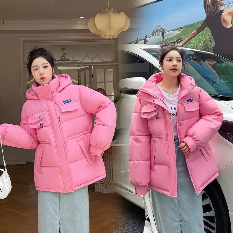 New Winter Women Down Cotton Jackets Casual Oversized Parkas Thick Warm Hooded Pattern Coats Female Winter Outwear Sports Parkas