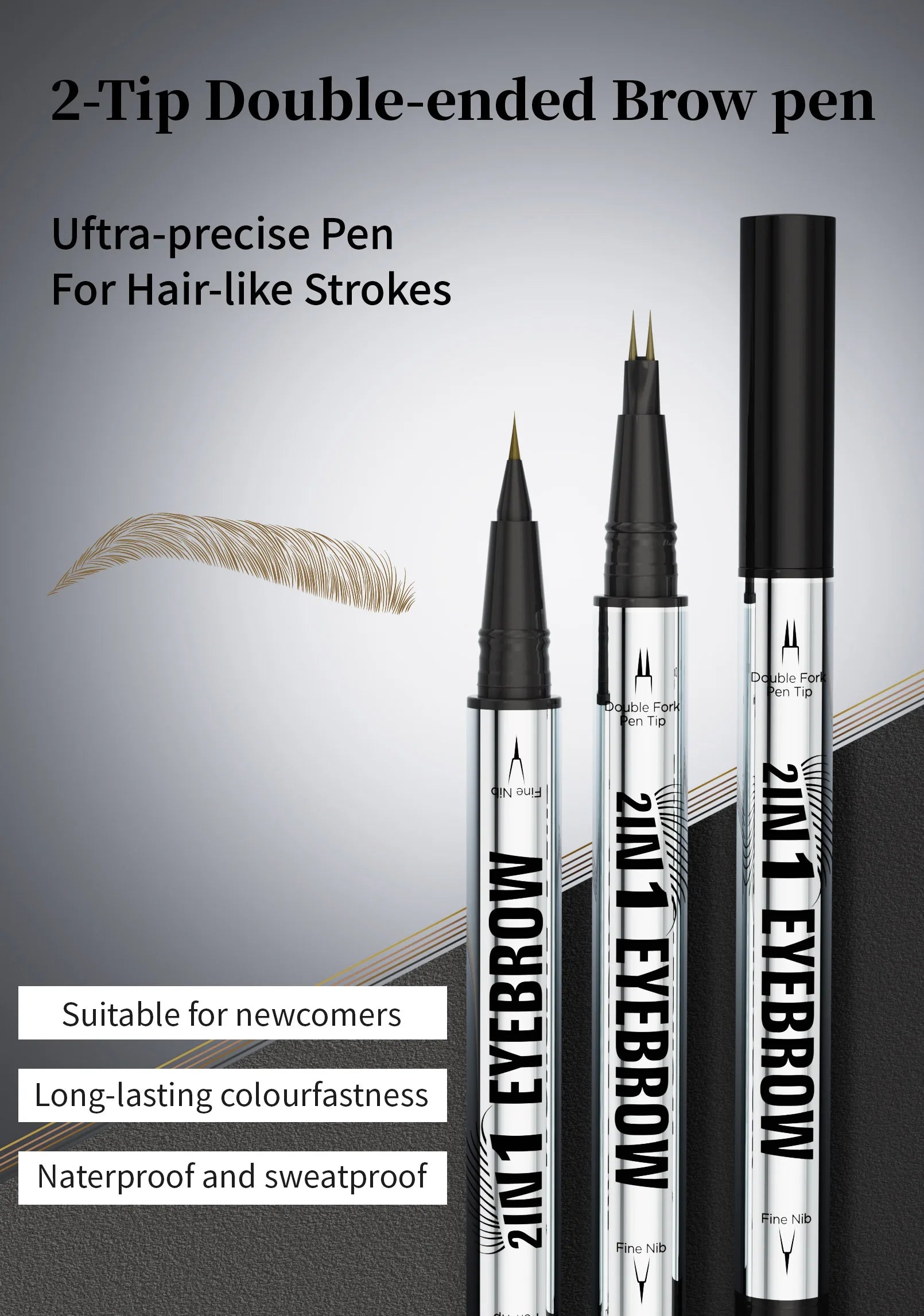 Two-pronged Eyebrow Pencil Waterproof Two-in-one Liquid Eyebrow Pencil Curved Eyebrow Pen With Fork And Precise Brush Tip Makeup