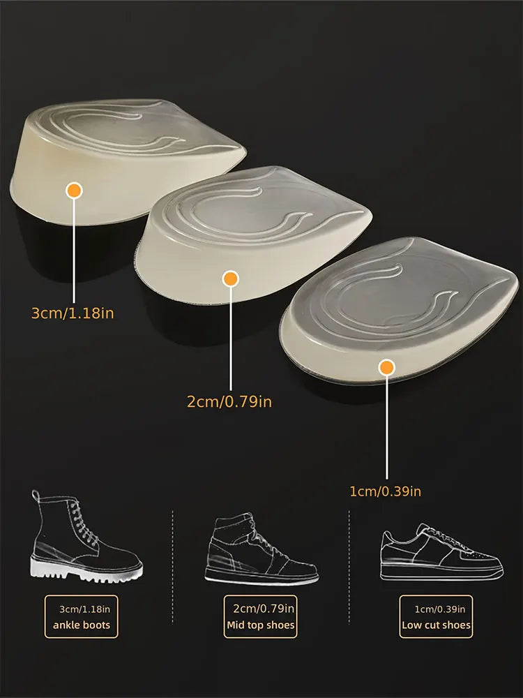 Silicone Gel Height Increase Insole Heel Lifting Inserts Shoe Foot Care Protector Elastic Cushion Arch Support Insert for Unisex