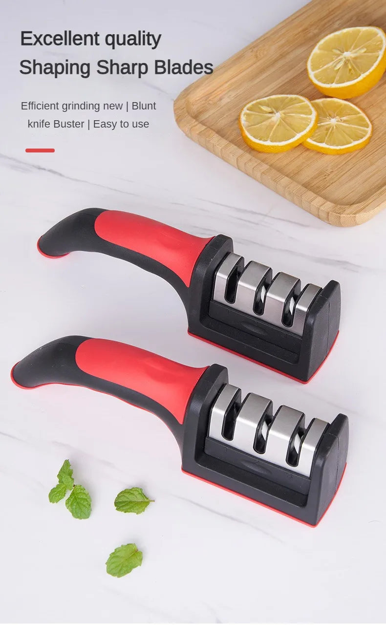 Kitchen 3-Segment Knife Sharpener Household Multi-Functional Hand-Held Three-Purpose Black Sharpening Stone.