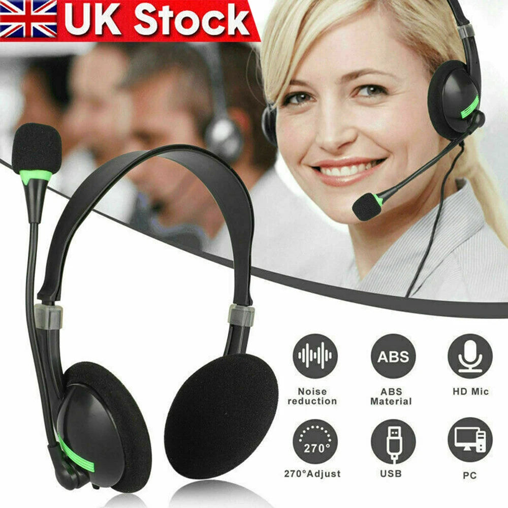 USB Wired Headset Handfree Call Center Office Headphones Surround Sound & HD Microphone Headphones Gaming Overear for PC Laptop
