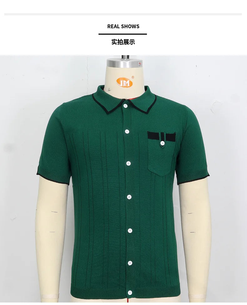 High-quality Knitted Shirts for Men, Business Casual Tops,Skin-friendly Soft  Breathable Shirts, Light Luxury Commuting Clothing