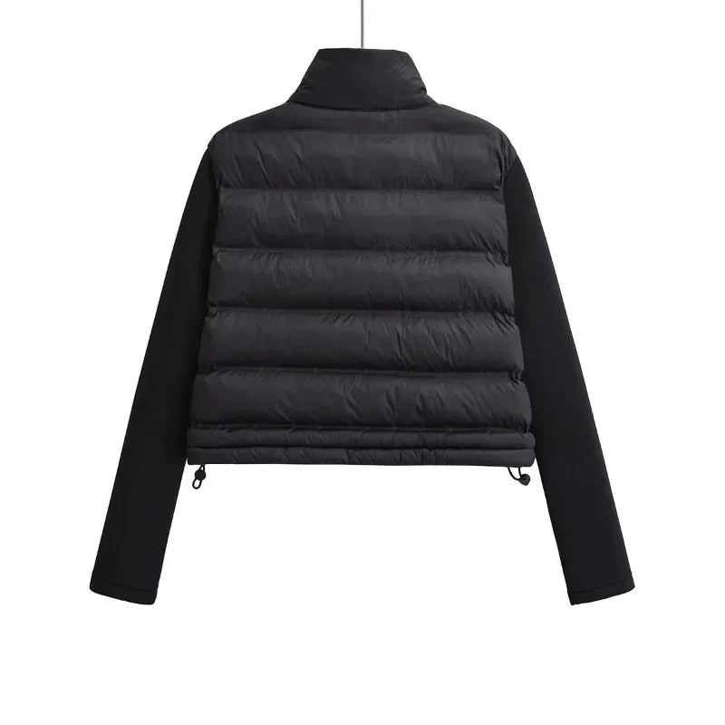 Winter Jackets For Women 2025 Black Spliced Long Sleeve Winter Women's Cold Coat Luxury Parkas Female New In Outerwear