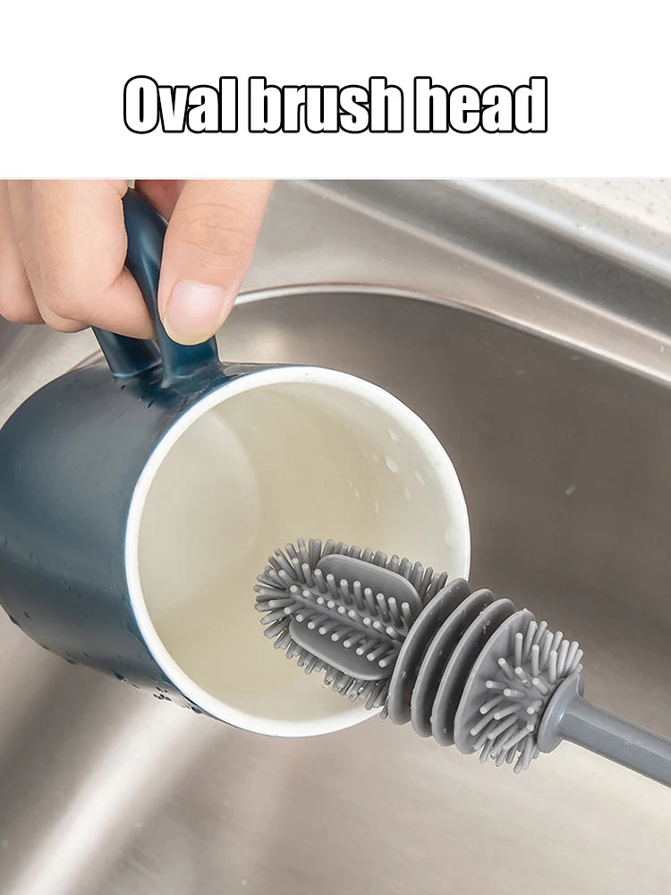 Silicone Milk Bottle Brush Cup Scrubber Glass Cleaner Long Handle Drink Bottle Clean Brush Kitchen Cleaning Tool