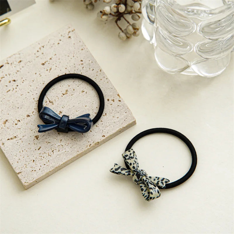 Fashion Korean Style Acetic Acid Acrylic Bow Hair Tie Leopard Tortoise Plastic Bowknot Elastic Hair Band Women Ponytail Holder