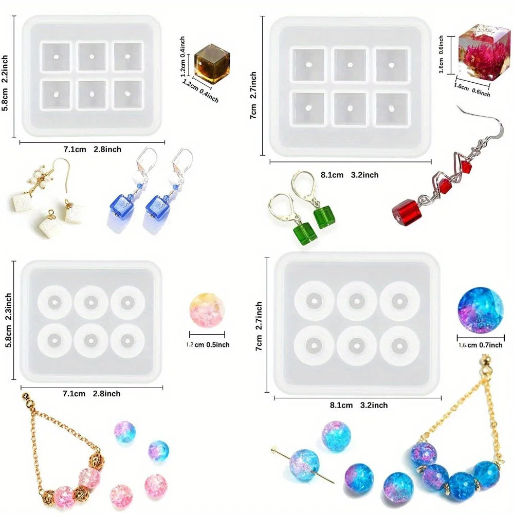 A Set of Four Crystal Ball Beads Making Silicone Mold，ApplicableDIYMaking Bracelet、Necklace、Keychain、Pendant、Jewelry and Epoxy R