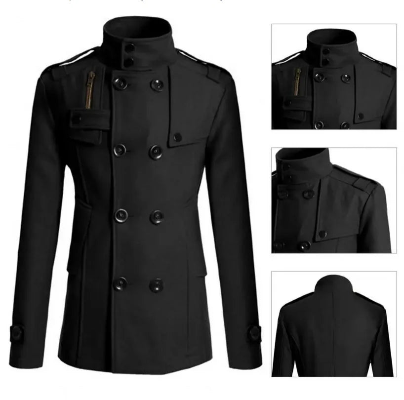 Men Casual Jacket Fall-Winter Outdoor Warm Windbreaker Fashion Lapel Double Breasted Gentleman Coat Daily Versatile Clothing