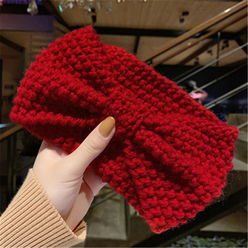 Winter Warm Knit Headbands For Women Knotted Crochet Elastic Hair Band Bandanas Handmade Turban Headwear Hair Accessories