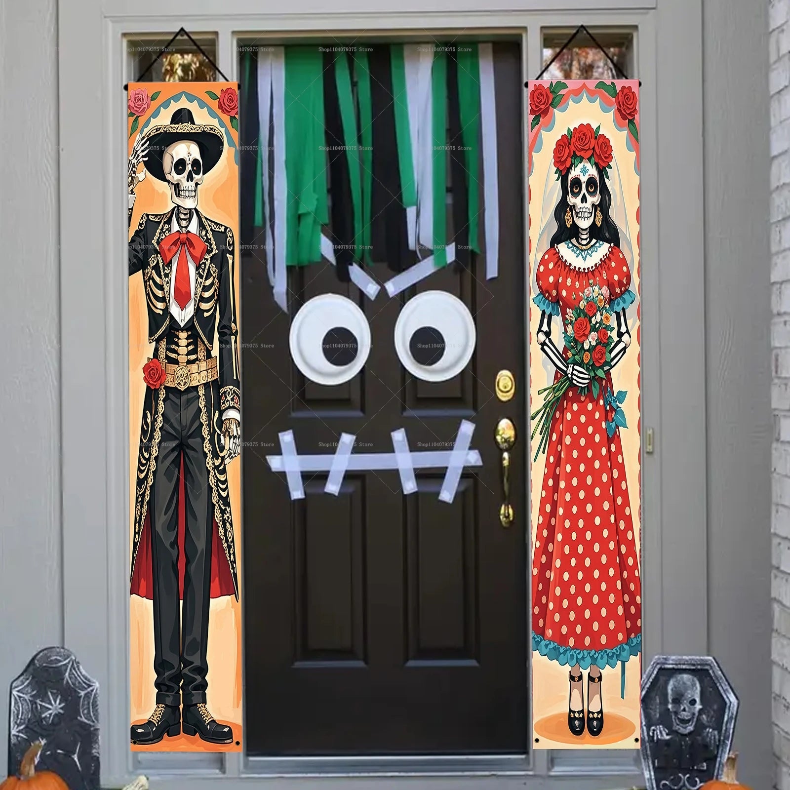 Halloween And Day Of The Dead Porch Banner Hanging Skull Home Room Festival Door Curtain Decoration Party Supplies
