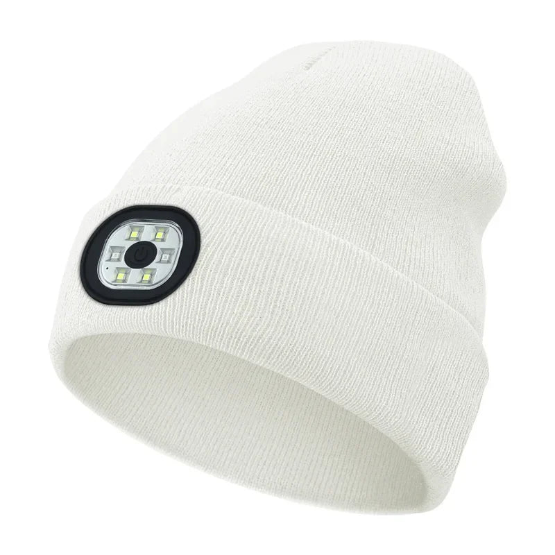 Winter LED Warm Lighting Knitted Hat Men Women LED Headlight Hat Outdoor Sports Night Light-up Hat Stretch Beanie Fishing Hat