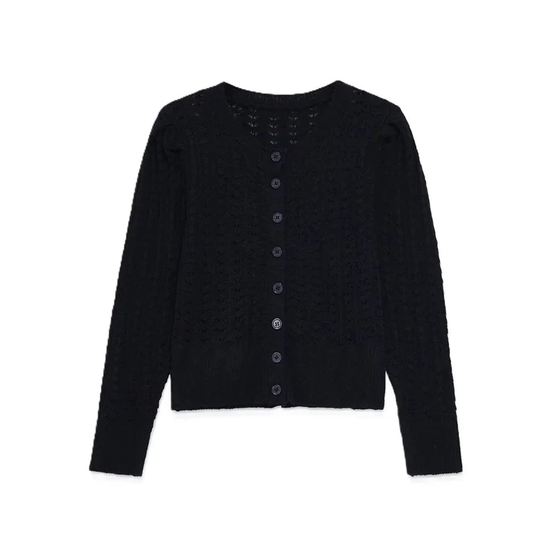 Women's Jacket 2025 Autumn New Style Black Long Sleeve Round Neck Simple KNIT Cardigan Jacket Casual Fashion Versatile