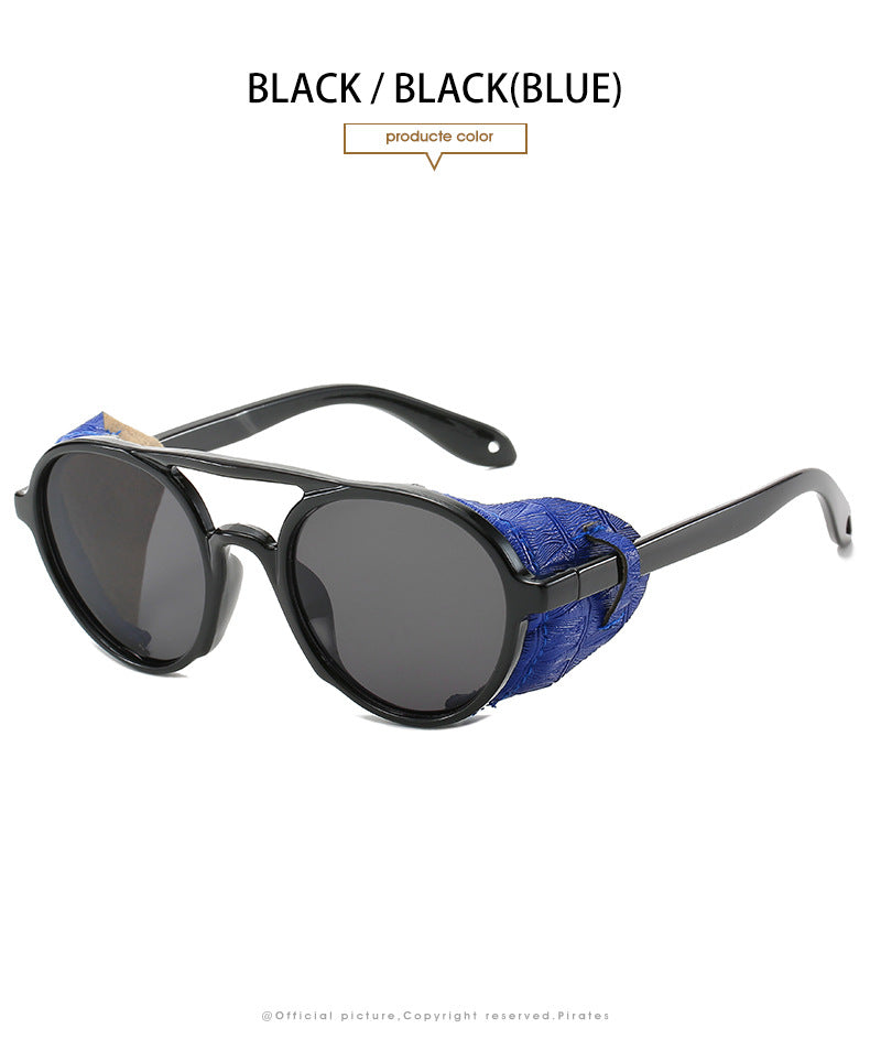 2022 Steampunk Googles Men Retro Punk Round Sunglasses Brand Design Double-bridge Windshield Hiking Driving Shades Eyewear UV400