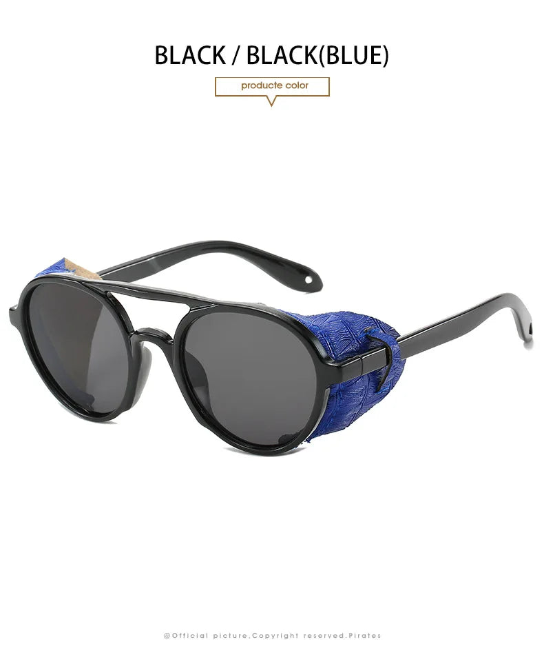 2022 Steampunk Googles Men Retro Punk Round Sunglasses Brand Design Double-bridge Windshield Hiking Driving Shades Eyewear UV400