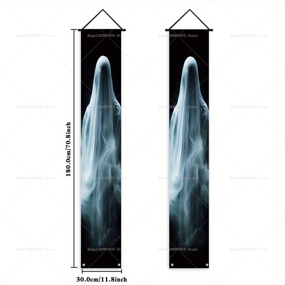 Halloween Scary Ghost Banners Welcome Porch Sign Halloween Skull Hanging Banner Decorations for Indoor Outdoor Party Supplies