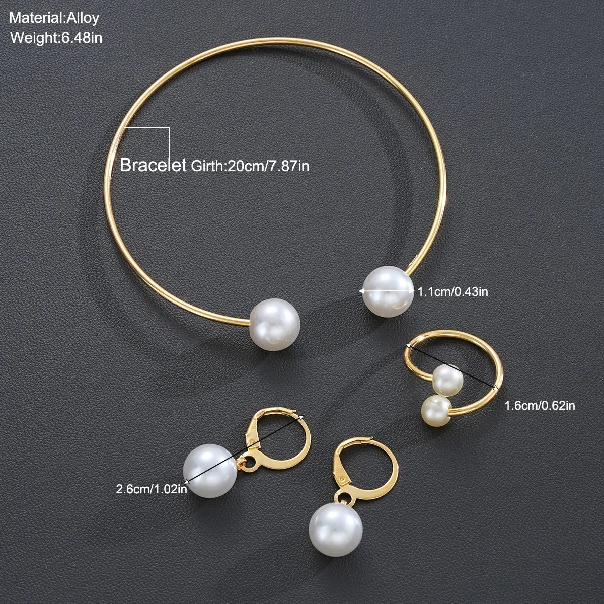 3-piece set of pearl open bracelets, rings, earrings, simple light luxury high-end accessories, banquet gifts