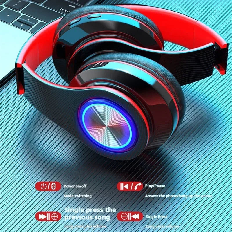 Headsets Gamer Headphones Blutooth Surround Sound Stereo Wireless Earphone USB With MicroPhone Colourful Light PC Laptop Headset