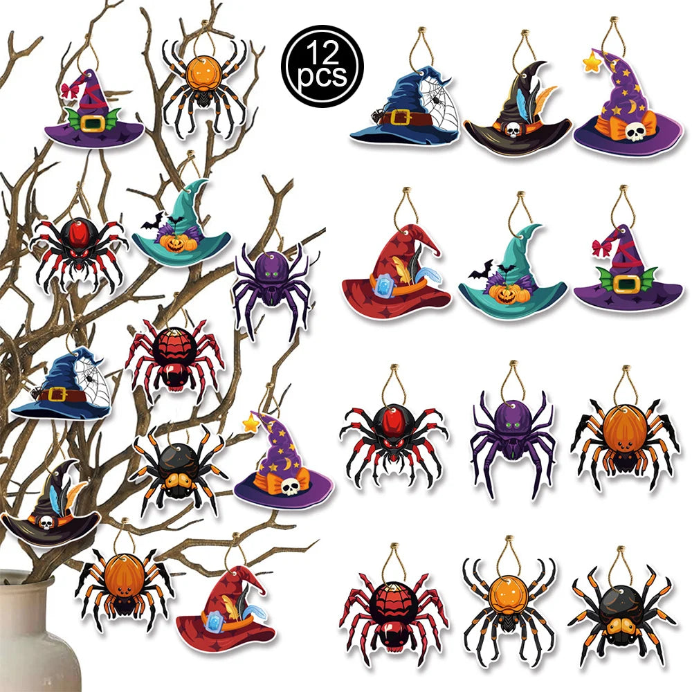 Happy Halloween Theme Party Hanging Decor Supplies Pumpkin Ghost Skull Bat Haunted House Pattern Pendants