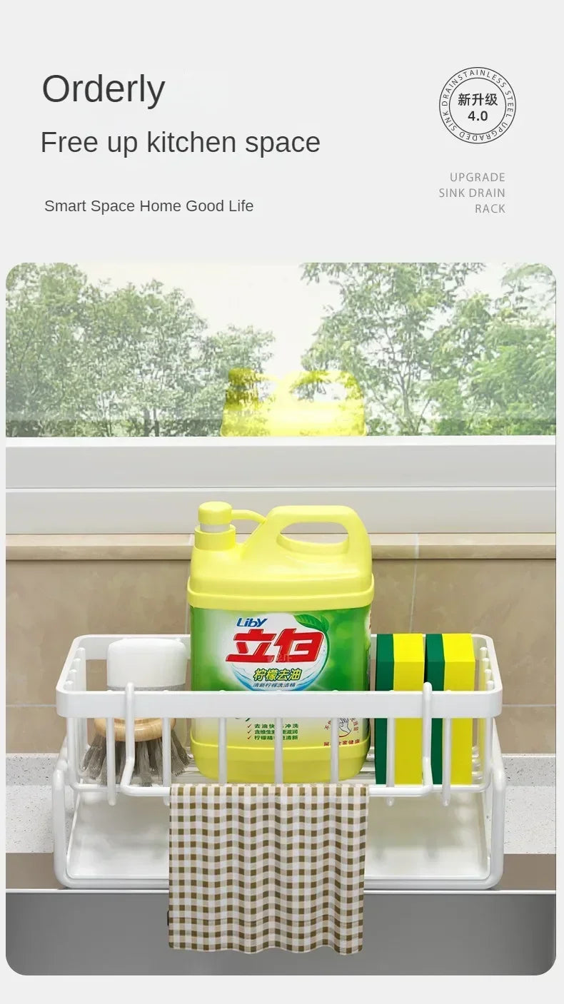 Kitchen Shelf Rag Storage Drainage Shelf No-Punch Storage Rack Home Spice Rack Sink Tap Sink Drainage Rack Kitchen Accessories