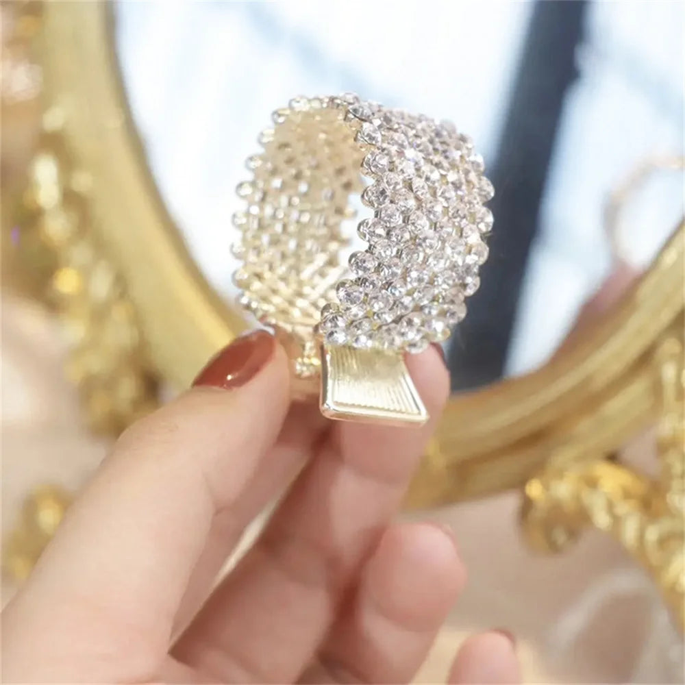 Women Elegant Luxury Rhinestones Round Metal Ponytail Holder Hair Claw Sweet Hair Clip Hairpin Headband Fashion Hair Accessories