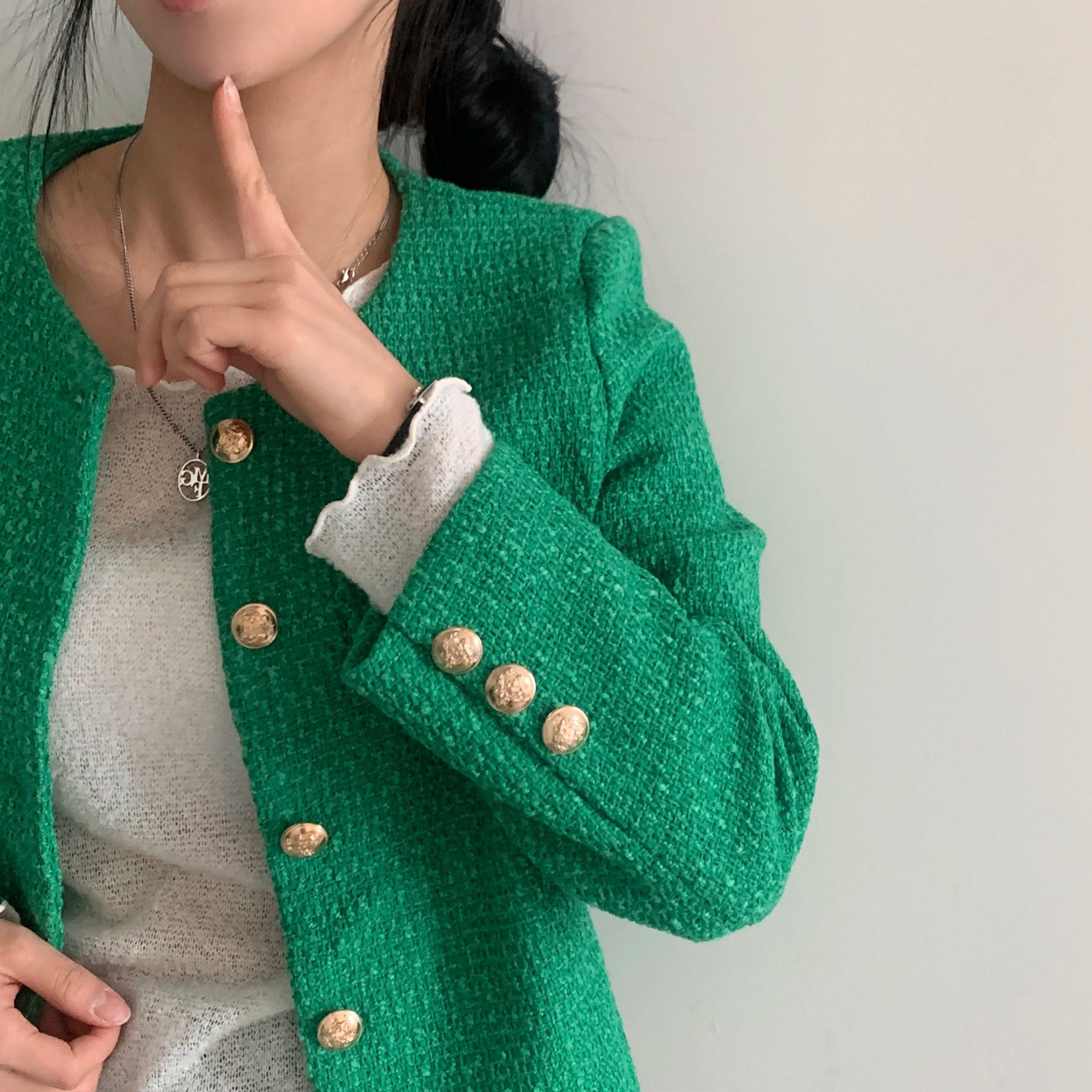 Women Jacket 2025 Autumn Winter Wool Tweed Coat Fashion High-end Gold Button Short Slim Coats Solid Korean Temperament Tops