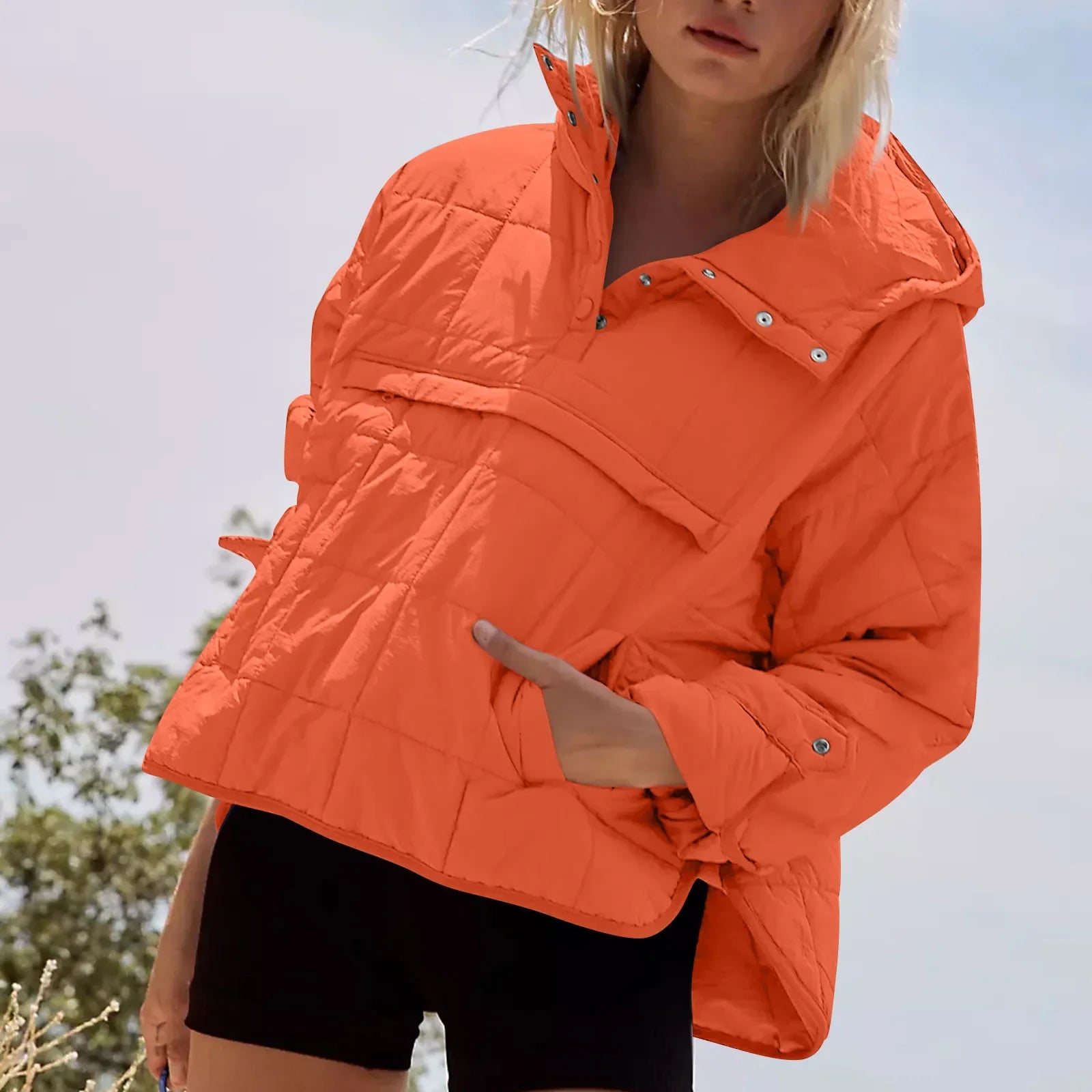 Quilted Jackets for Women Lightweight Long Sleeve Button Down Jacket Warm Winter Coat Outerwear with Pockets Ropas De Mujeres