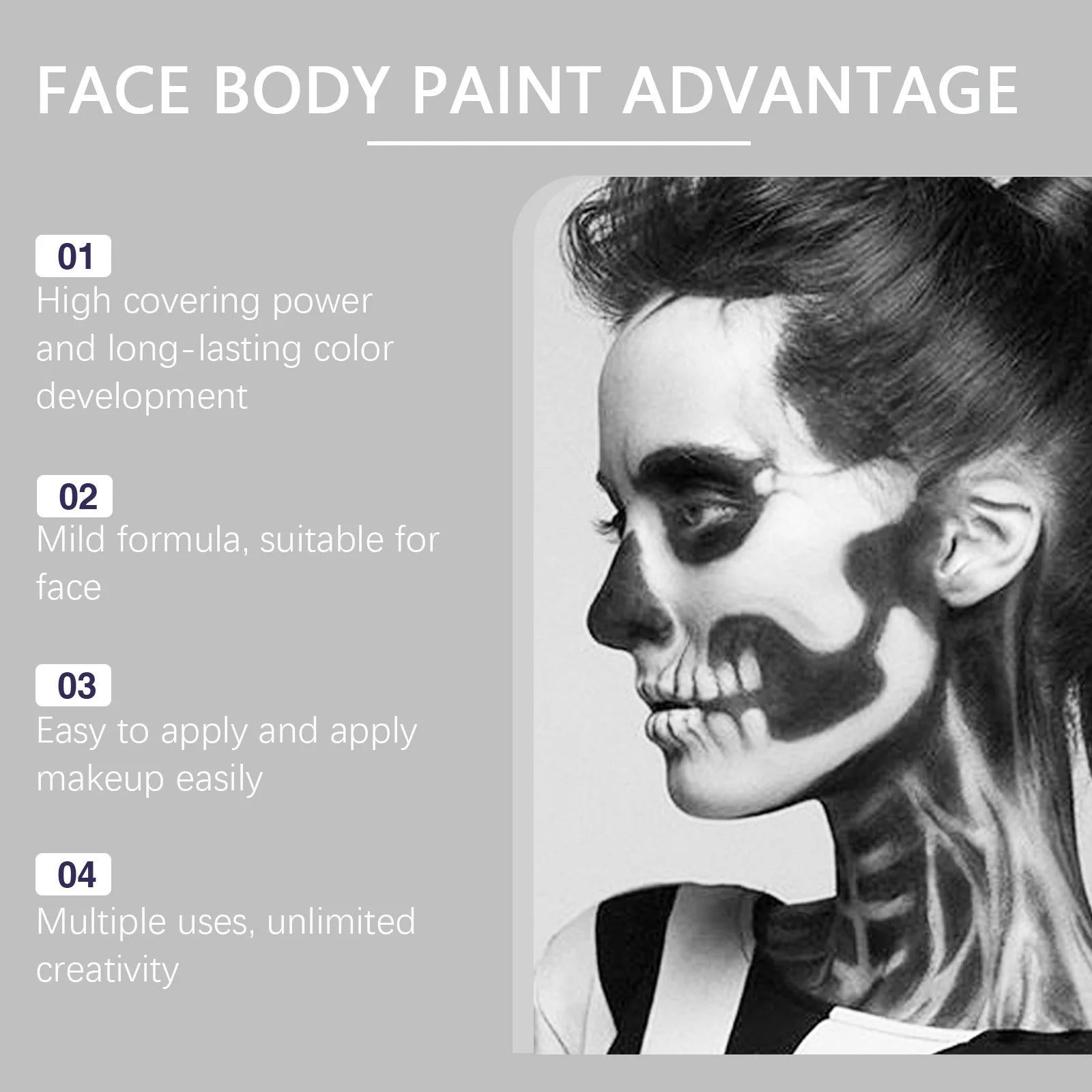 Halloween Black White Eyes Face Body Paint Full Coverage Lighweight Foundation Clown Joker Makeup Waterproof Cream Oil Cosplay