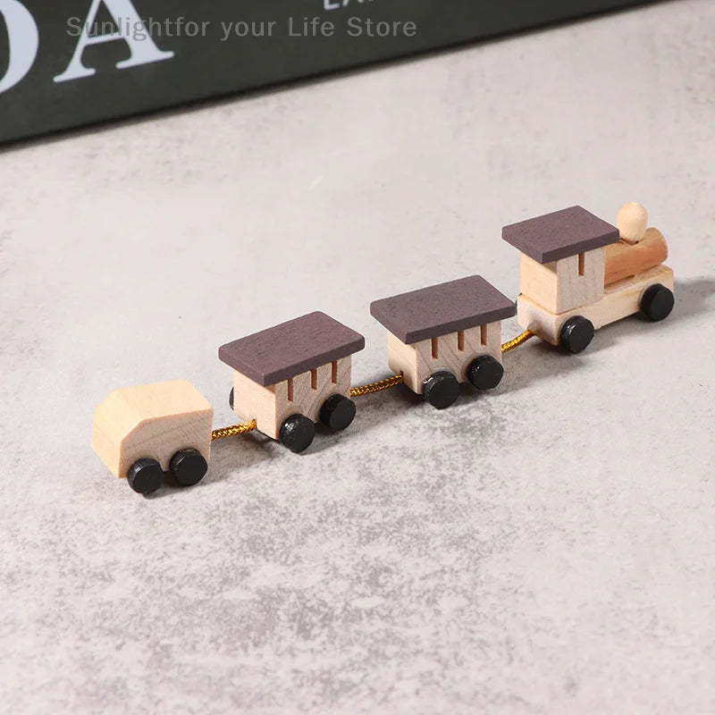 Christmas Wood Train Dollhouse Miniature Kid Pretend Play Toy Mini Scenery Xmas Table Top Ornament Party Decor Navidad Gift