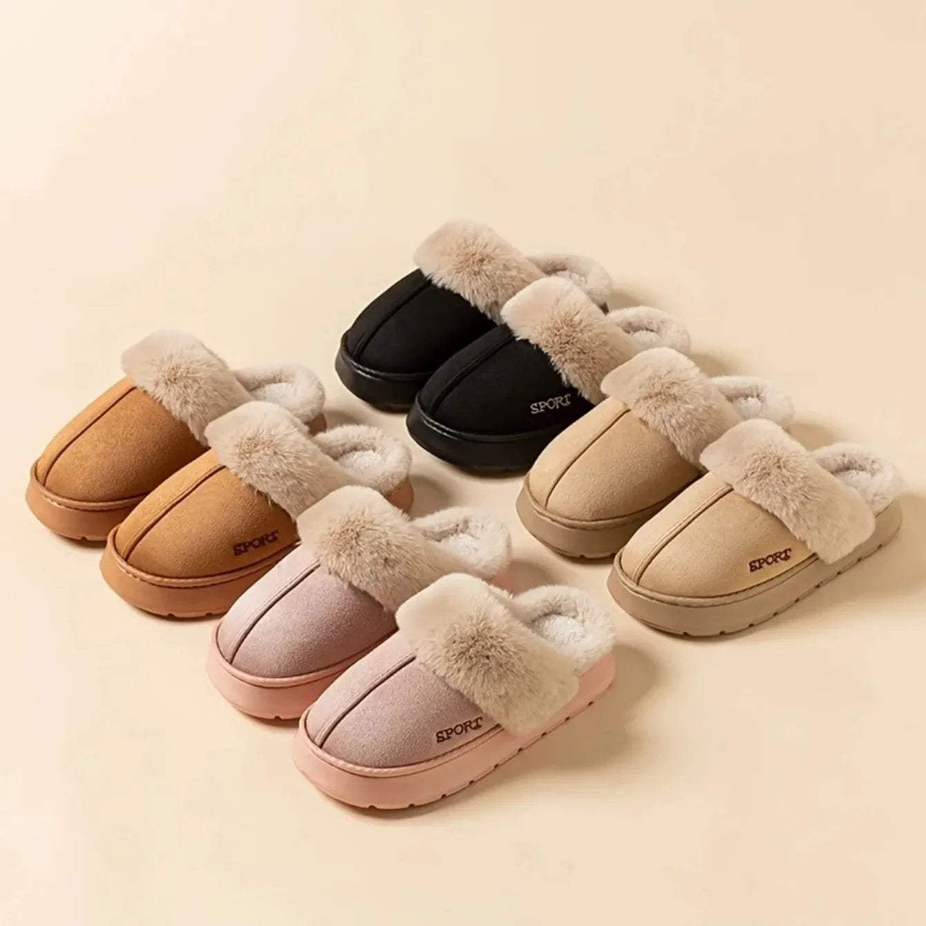 2025 New Winter Warm Couple Concise Soft Slippers Thickened Fluff Warm Slippers Women Men Non-slip Indoor Home Cotton Shoes
