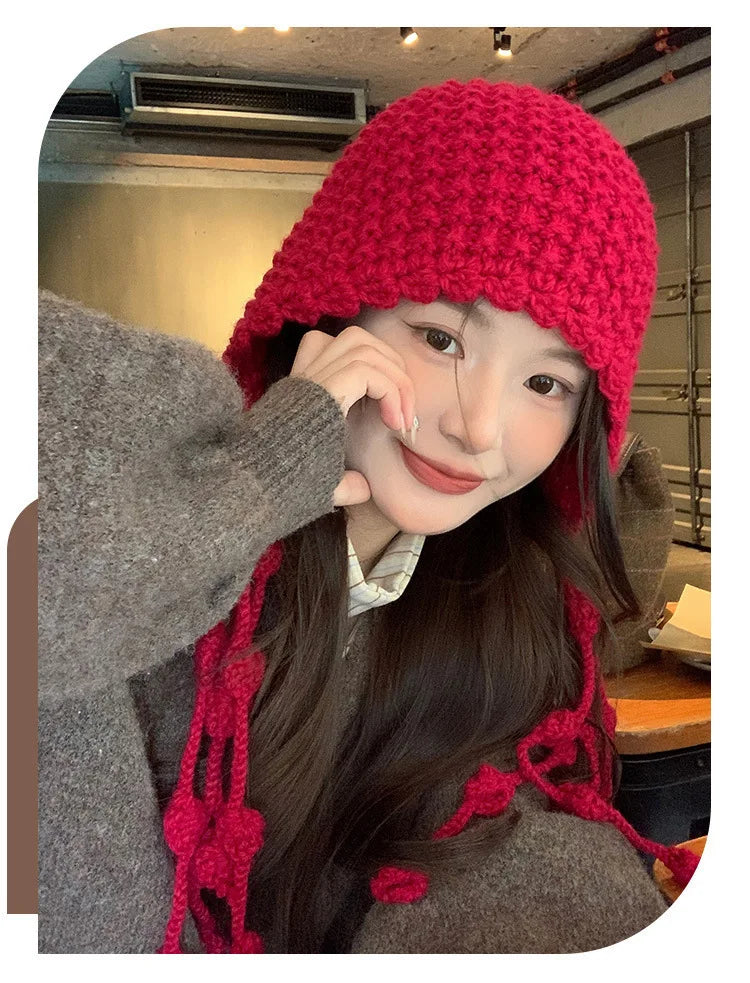 Winter Fashion Handwoven Tassel Hat Ladies Fashion All Kinds of Warm Bag Head Hat