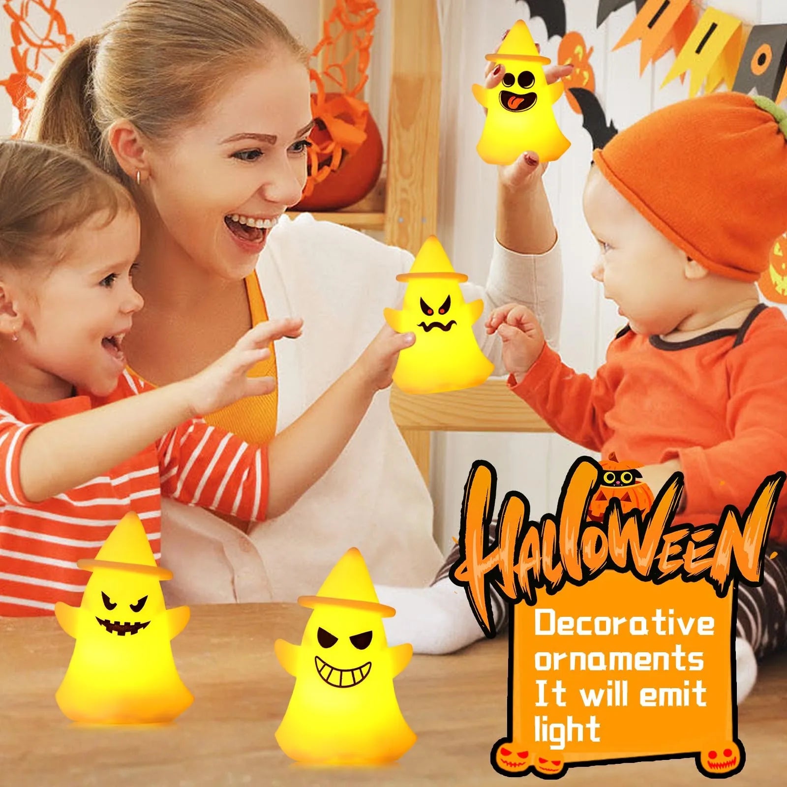 Halloween Night Light Decoration Ornaments Pumpkin Lantern Festival Trick Or Treat Ghost Pendant Luminous Toy Party Layout Props